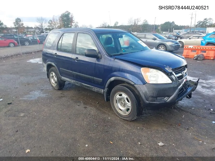 2004 Honda Cr-V Lx VIN: SHSRD78444U240521 Lot: 40804413