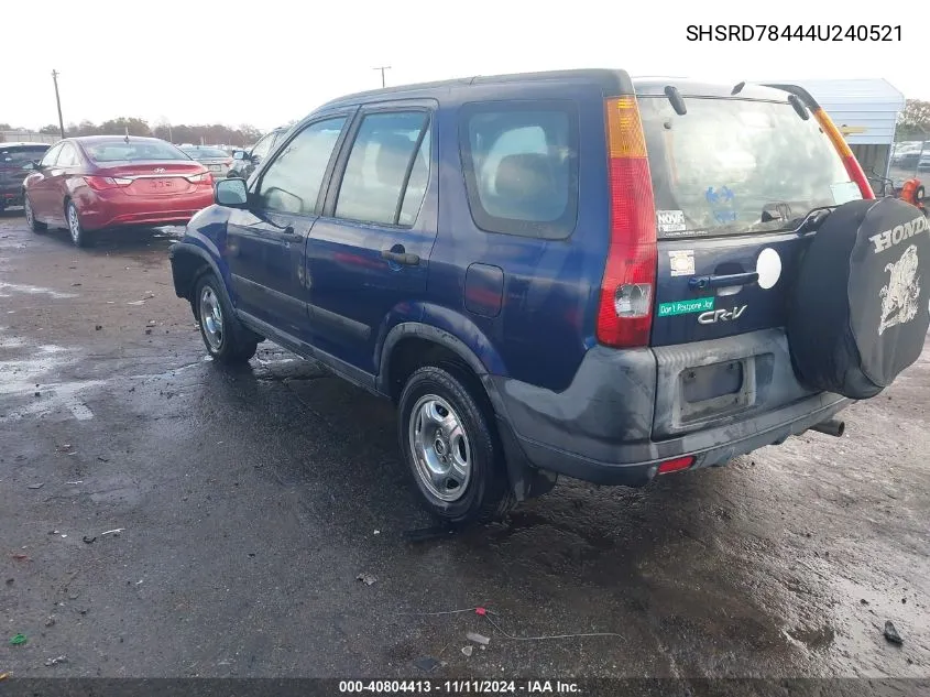 2004 Honda Cr-V Lx VIN: SHSRD78444U240521 Lot: 40804413