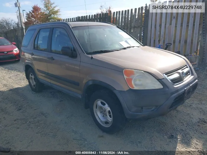 2004 Honda Cr-V Lx VIN: SHSRD784X4U229748 Lot: 40805843