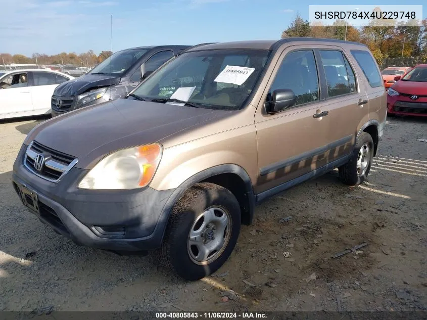 2004 Honda Cr-V Lx VIN: SHSRD784X4U229748 Lot: 40805843