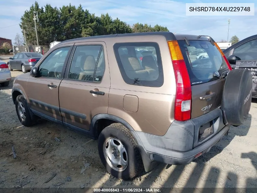 2004 Honda Cr-V Lx VIN: SHSRD784X4U229748 Lot: 40805843