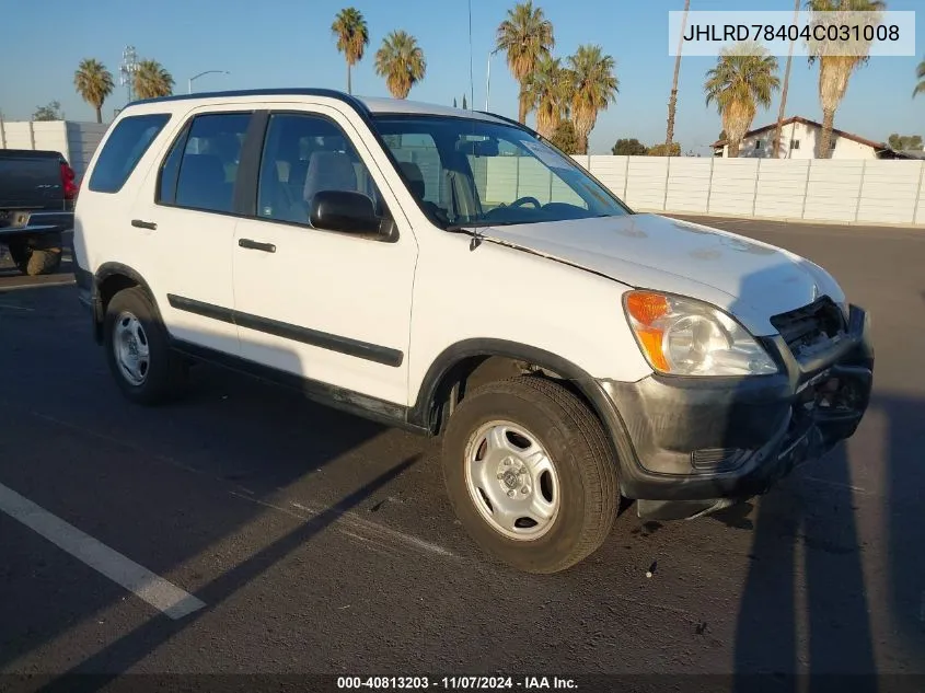 2004 Honda Cr-V Lx VIN: JHLRD78404C031008 Lot: 40813203