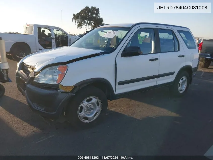 2004 Honda Cr-V Lx VIN: JHLRD78404C031008 Lot: 40813203