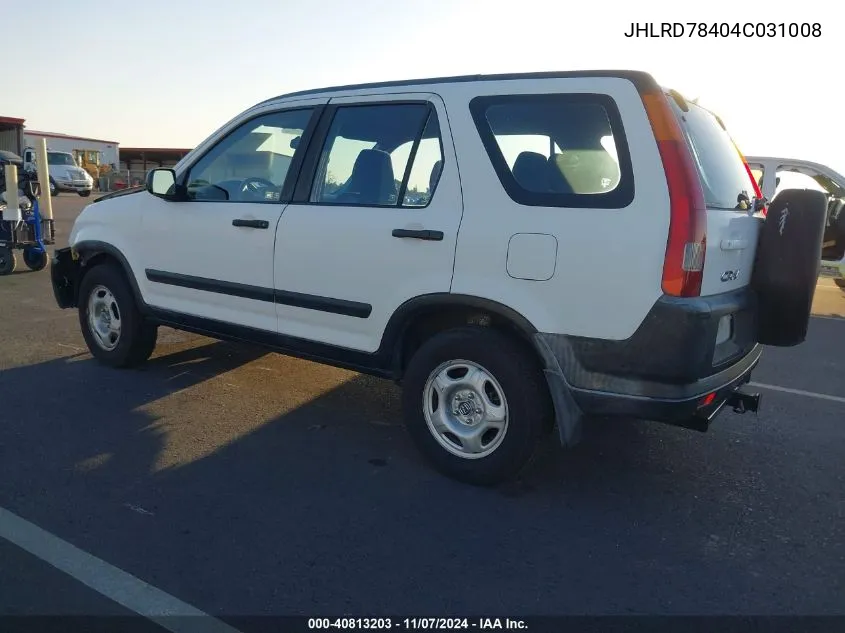 2004 Honda Cr-V Lx VIN: JHLRD78404C031008 Lot: 40813203