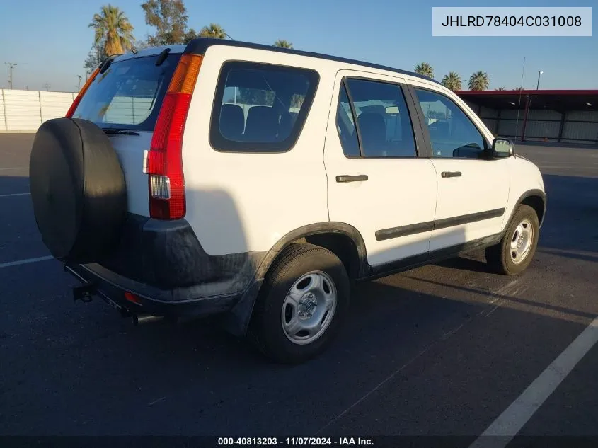 2004 Honda Cr-V Lx VIN: JHLRD78404C031008 Lot: 40813203