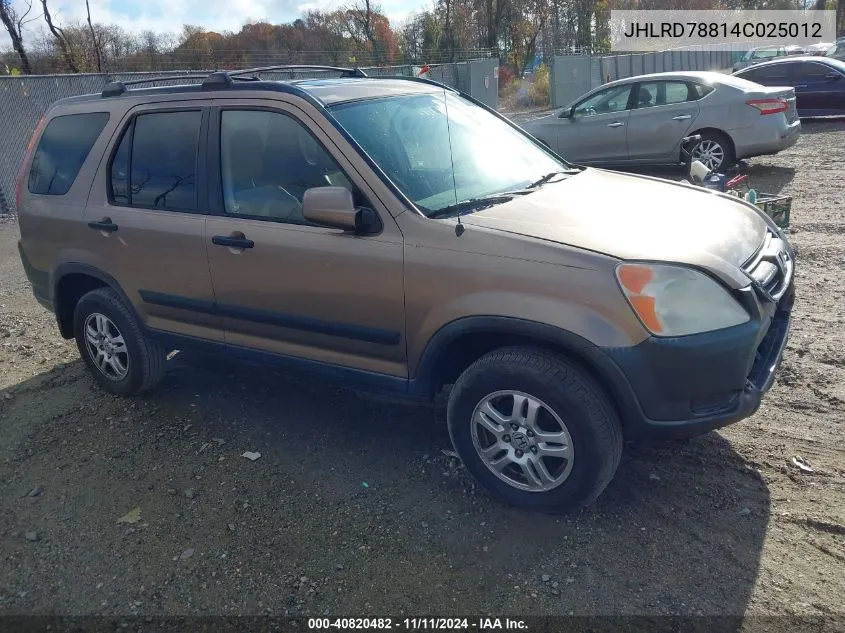 2004 Honda Cr-V Ex VIN: JHLRD78814C025012 Lot: 40820482