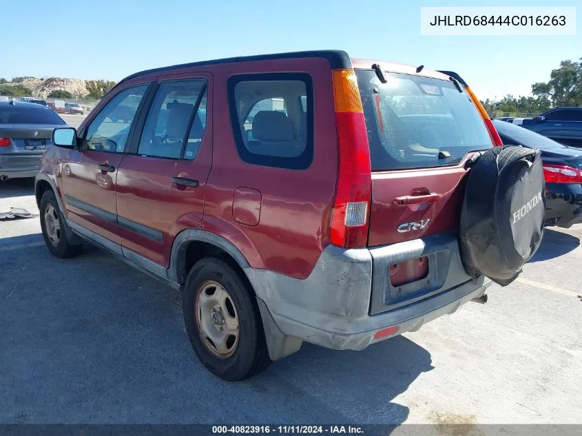 2004 Honda Cr-V Lx VIN: JHLRD68444C016263 Lot: 40823916