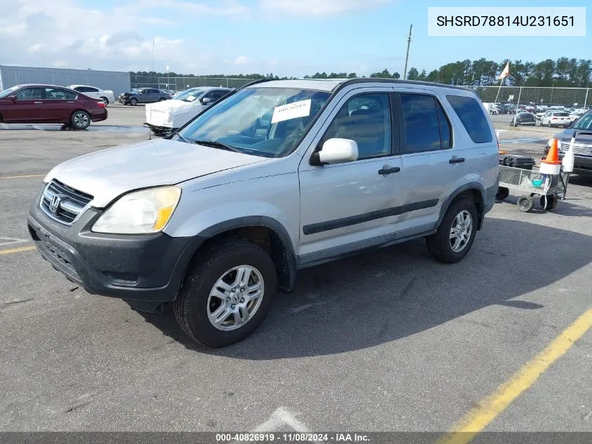 2004 Honda Cr-V Ex VIN: SHSRD78814U231651 Lot: 40826919