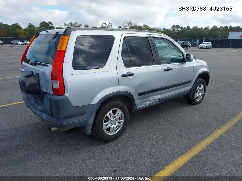 2004 Honda Cr-V Ex VIN: SHSRD78814U231651 Lot: 40826919