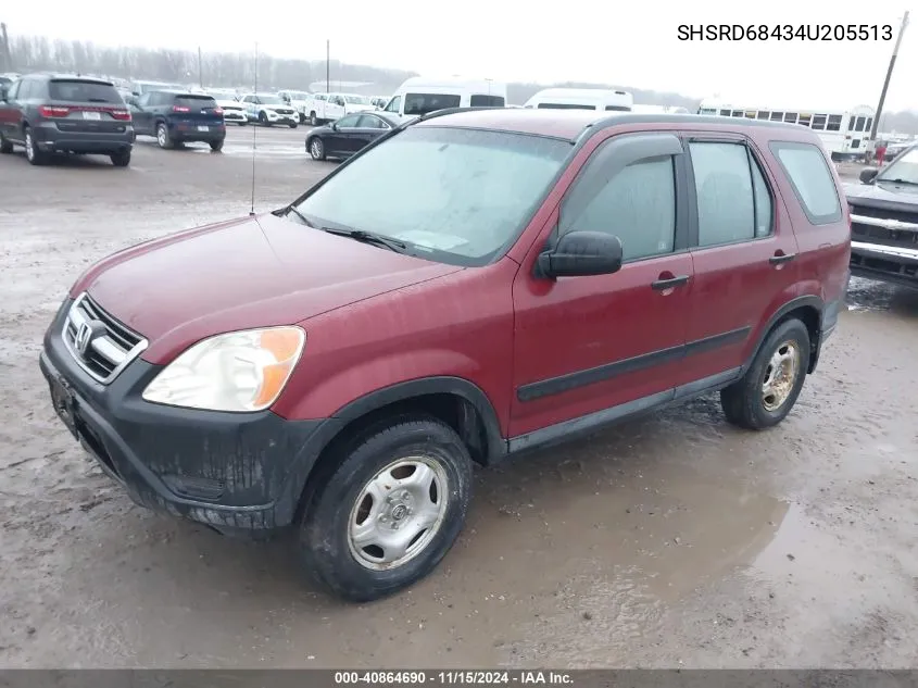 2004 Honda Cr-V Lx VIN: SHSRD68434U205513 Lot: 40864690