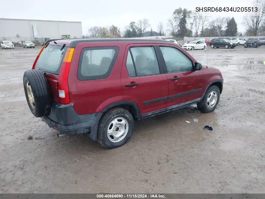 2004 Honda Cr-V Lx VIN: SHSRD68434U205513 Lot: 40864690