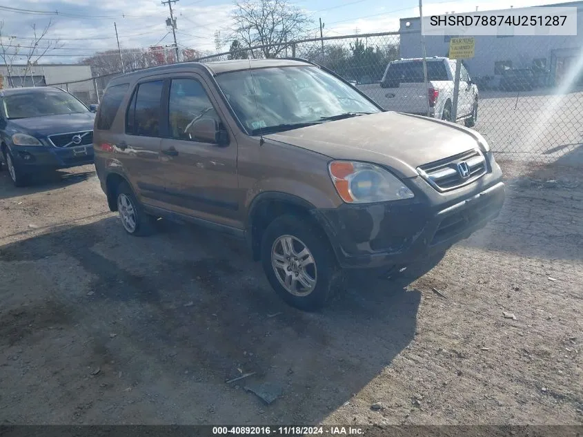 2004 Honda Cr-V Ex VIN: SHSRD78874U251287 Lot: 40892016