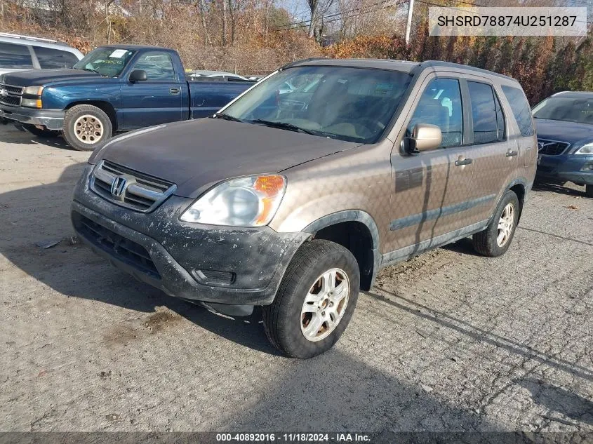 2004 Honda Cr-V Ex VIN: SHSRD78874U251287 Lot: 40892016