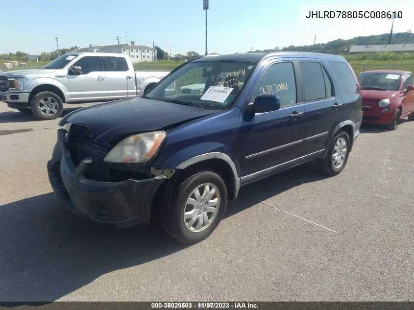 2005 Honda Cr-V Ex VIN: JHLRD78805C008610 Lot: 37370481