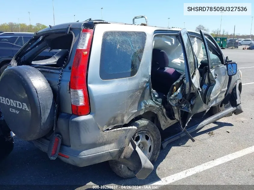 2005 Honda Cr-V Lx VIN: SHSRD78505U327536 Lot: 39298637