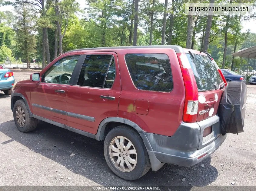 2005 Honda Cr-V Ex VIN: SHSRD78815U333551 Lot: 39718442