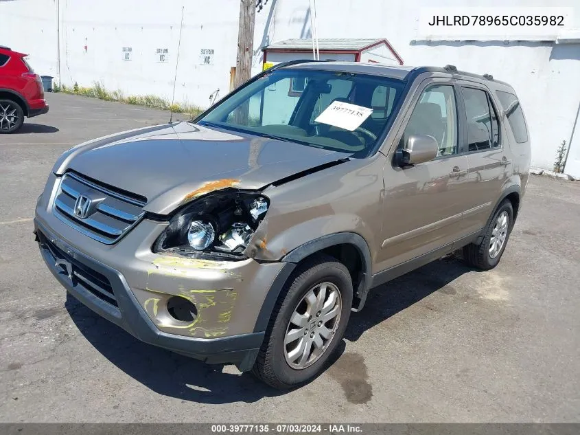 2005 Honda Cr-V Se VIN: JHLRD78965C035982 Lot: 39777135