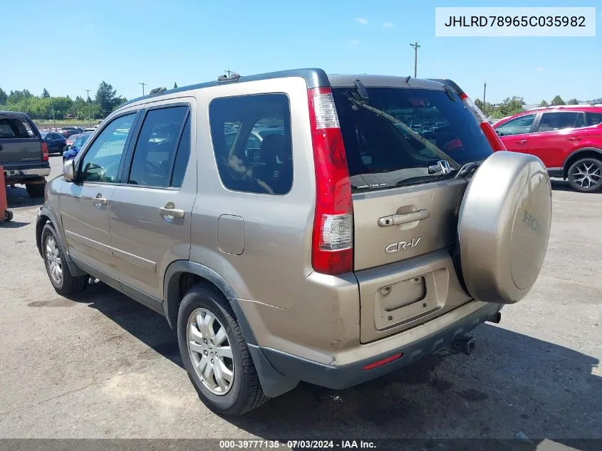 2005 Honda Cr-V Se VIN: JHLRD78965C035982 Lot: 39777135