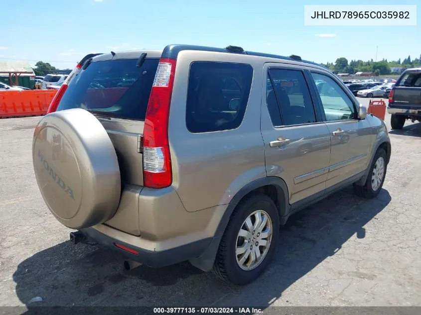 2005 Honda Cr-V Se VIN: JHLRD78965C035982 Lot: 39777135