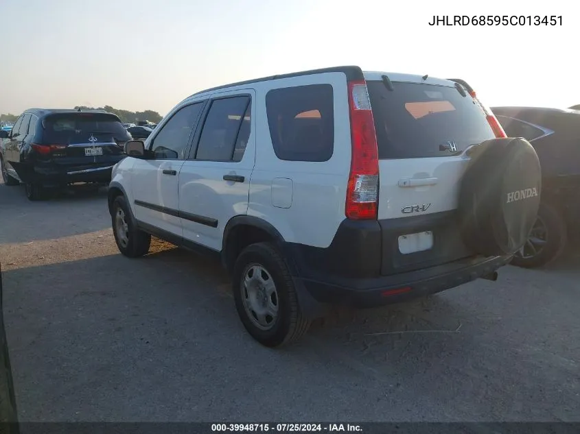 2005 Honda Cr-V Lx VIN: JHLRD68595C013451 Lot: 39948715