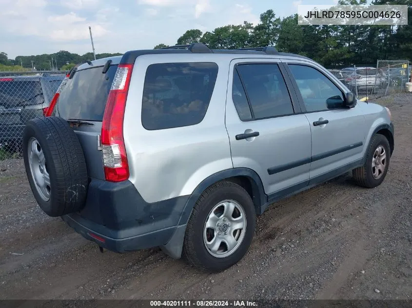 2005 Honda Cr-V Lx VIN: JHLRD78595C004626 Lot: 40201111