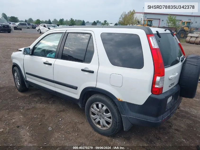 2005 Honda Cr-V Ex VIN: SHSRD78835U342378 Lot: 40270279