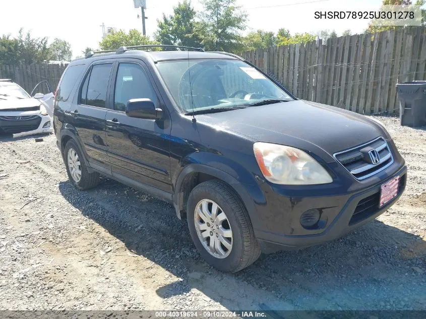 2005 Honda Cr-V Se VIN: SHSRD78925U301278 Lot: 40319694