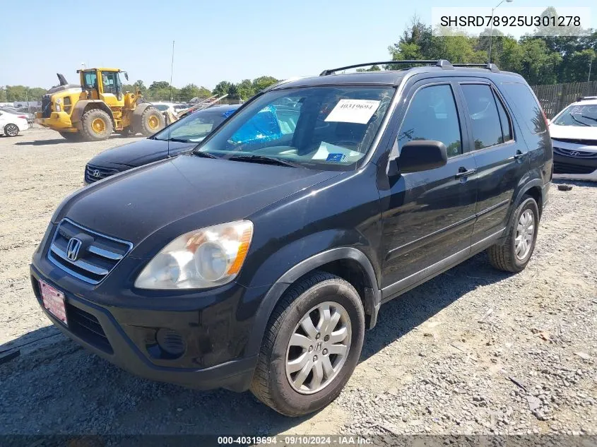 2005 Honda Cr-V Se VIN: SHSRD78925U301278 Lot: 40319694