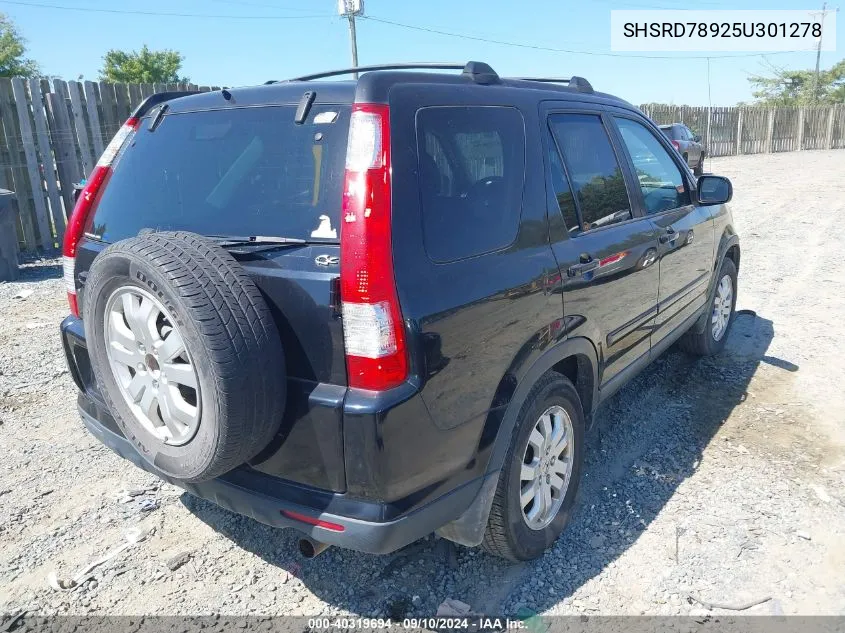 2005 Honda Cr-V Se VIN: SHSRD78925U301278 Lot: 40319694