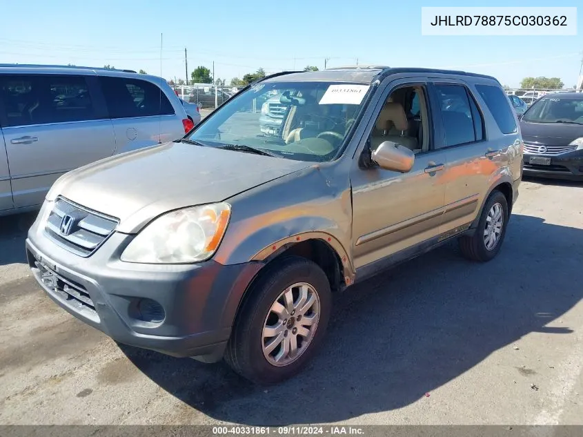 2005 Honda Cr-V Ex VIN: JHLRD78875C030362 Lot: 40331861