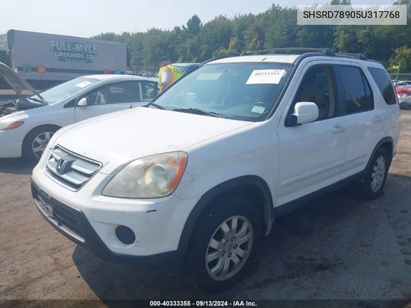 2005 Honda Cr-V Se VIN: SHSRD78905U317768 Lot: 40333355