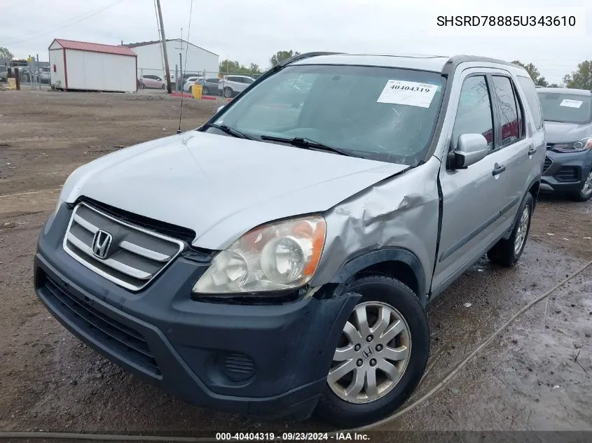 2005 Honda Cr-V Ex VIN: SHSRD78885U343610 Lot: 40404319