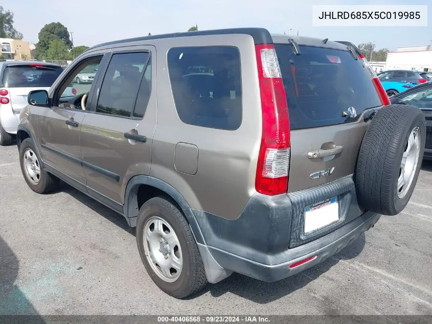 2005 Honda Cr-V Lx VIN: JHLRD685X5C019985 Lot: 40406568