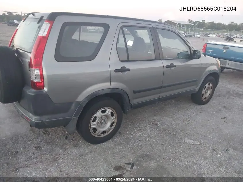 2005 Honda Cr-V Lx VIN: JHLRD68565C018204 Lot: 40429031