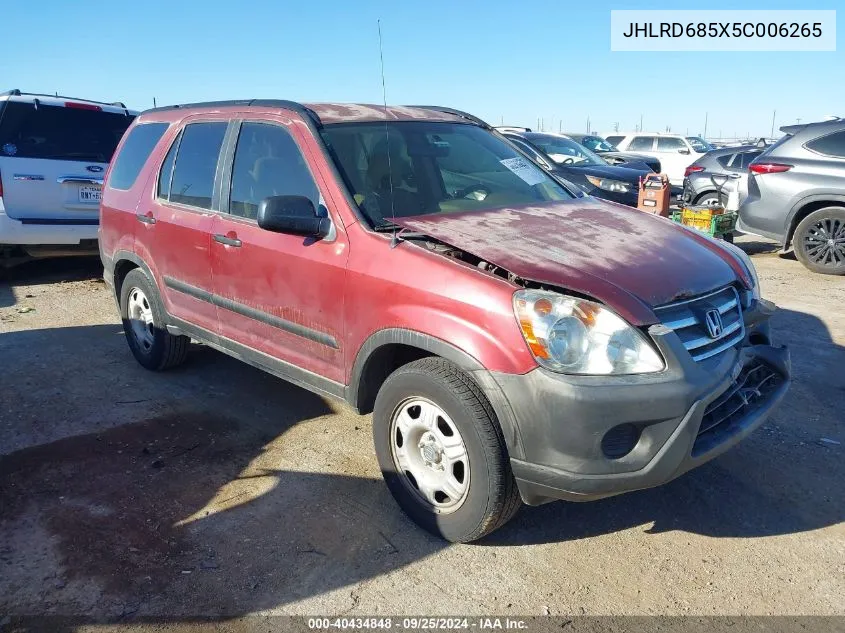 2005 Honda Cr-V Lx VIN: JHLRD685X5C006265 Lot: 40434848