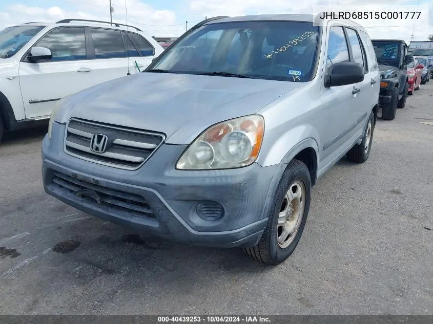 2005 Honda Cr-V Lx VIN: JHLRD68515C001777 Lot: 40439253