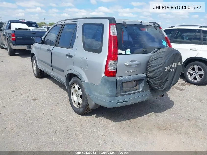 2005 Honda Cr-V Lx VIN: JHLRD68515C001777 Lot: 40439253