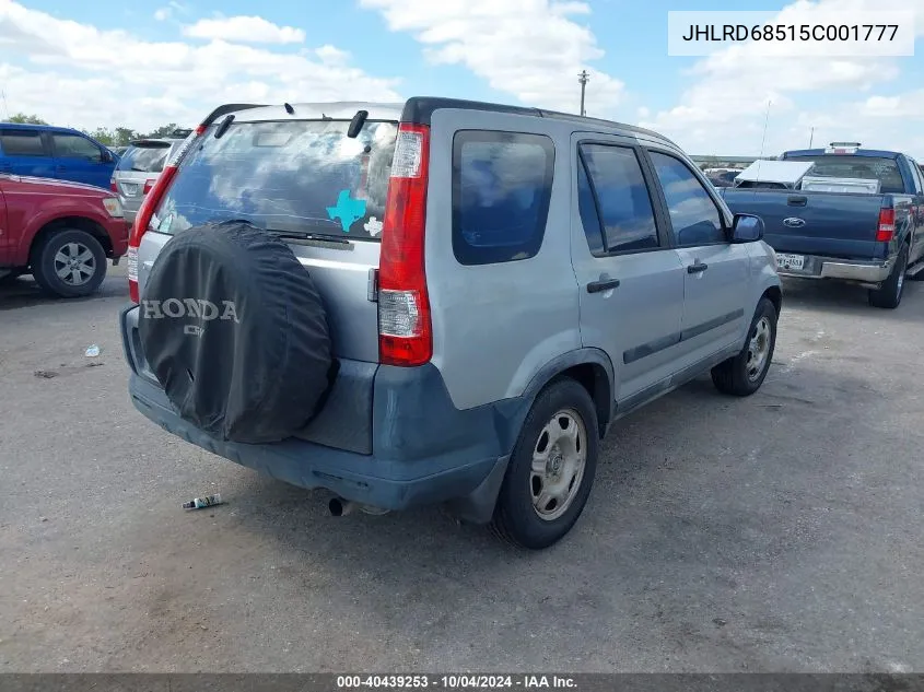 2005 Honda Cr-V Lx VIN: JHLRD68515C001777 Lot: 40439253