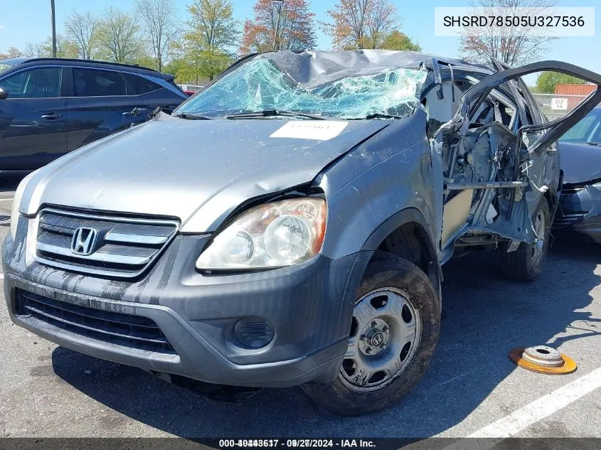 2005 Honda Cr-V Lx VIN: SHSRD78505U327536 Lot: 40443617