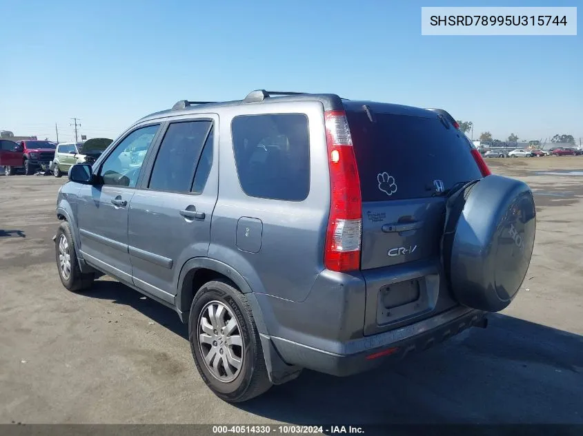 2005 Honda Cr-V Se VIN: SHSRD78995U315744 Lot: 40514330