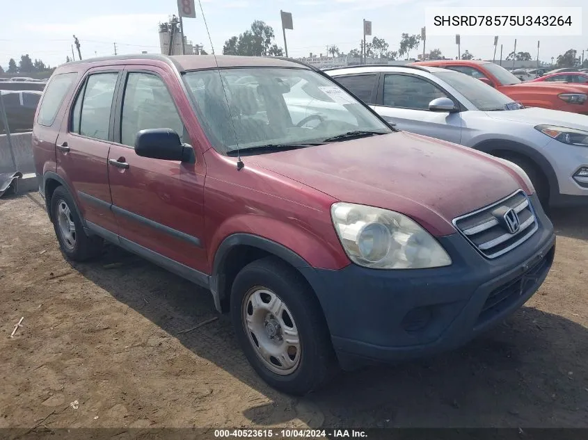 2005 Honda Cr-V Lx VIN: SHSRD78575U343264 Lot: 40523615