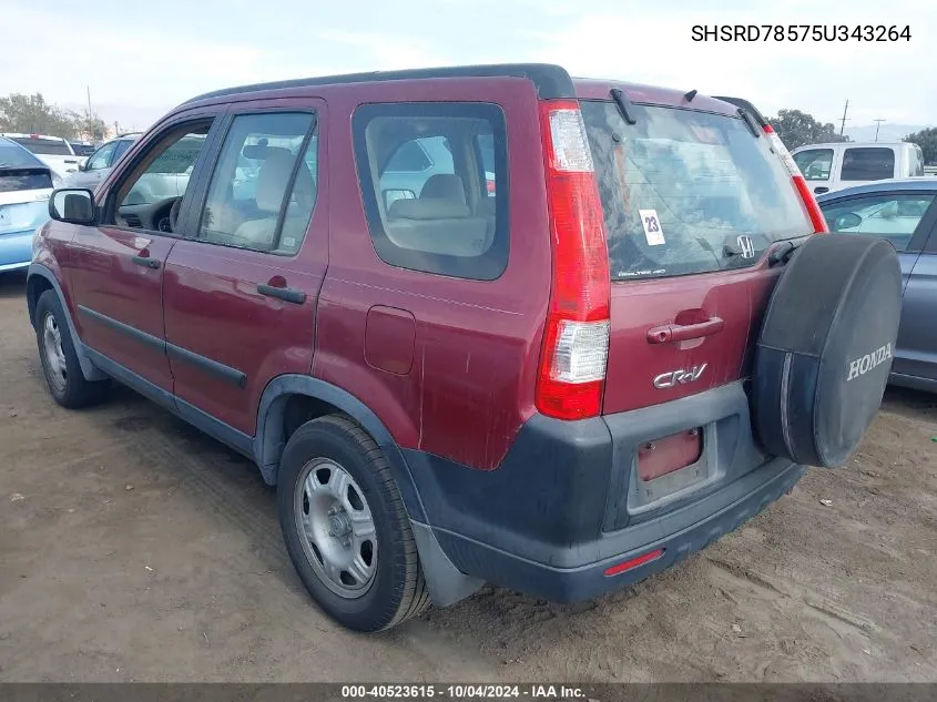 2005 Honda Cr-V Lx VIN: SHSRD78575U343264 Lot: 40523615