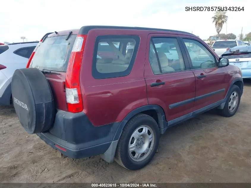 2005 Honda Cr-V Lx VIN: SHSRD78575U343264 Lot: 40523615