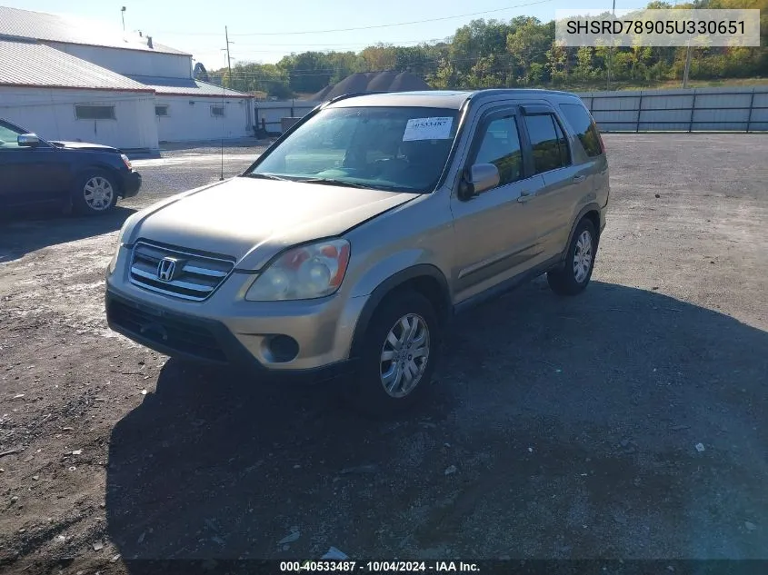 2005 Honda Cr-V Se VIN: SHSRD78905U330651 Lot: 40533487