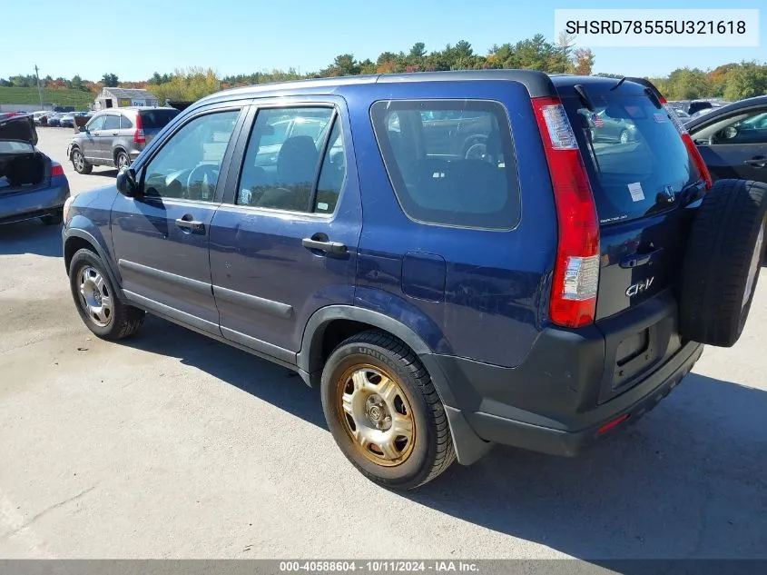 2005 Honda Cr-V Lx VIN: SHSRD78555U321618 Lot: 40588604