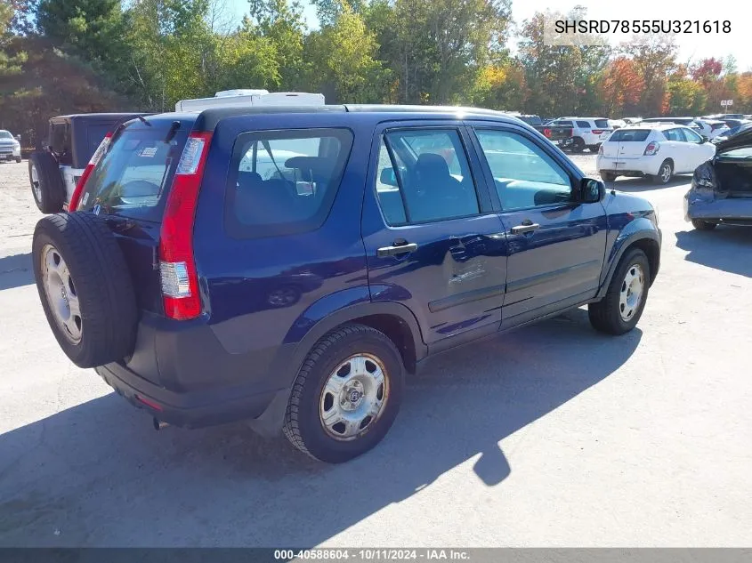 2005 Honda Cr-V Lx VIN: SHSRD78555U321618 Lot: 40588604