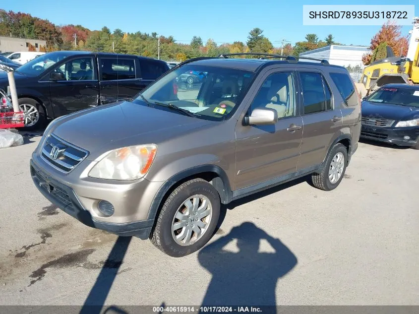 2005 Honda Cr-V Se VIN: SHSRD78935U318722 Lot: 40615914