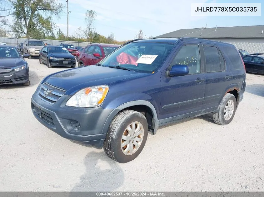 2005 Honda Cr-V Ex VIN: JHLRD778X5C035735 Lot: 40652537