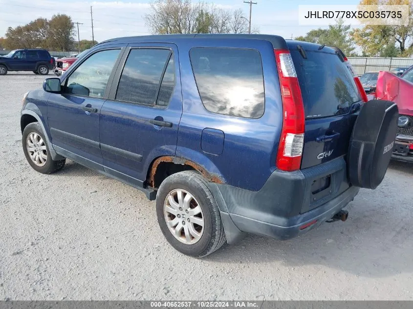 2005 Honda Cr-V Ex VIN: JHLRD778X5C035735 Lot: 40652537