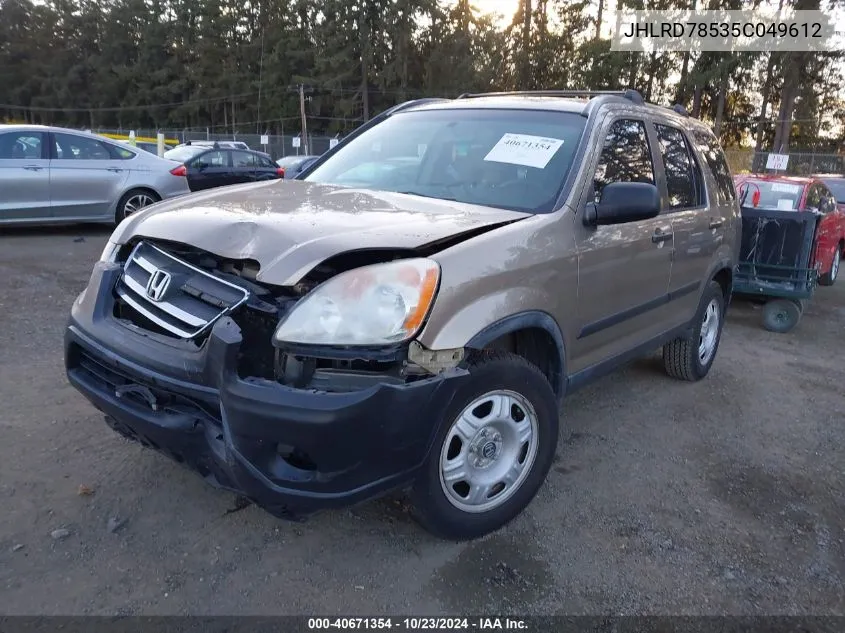 2005 Honda Cr-V Lx VIN: JHLRD78535C049612 Lot: 40671354